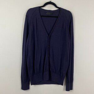 Diesel Black Gold Merino Cardigan Sweater Mens Large Navy Blue Long Sleeve